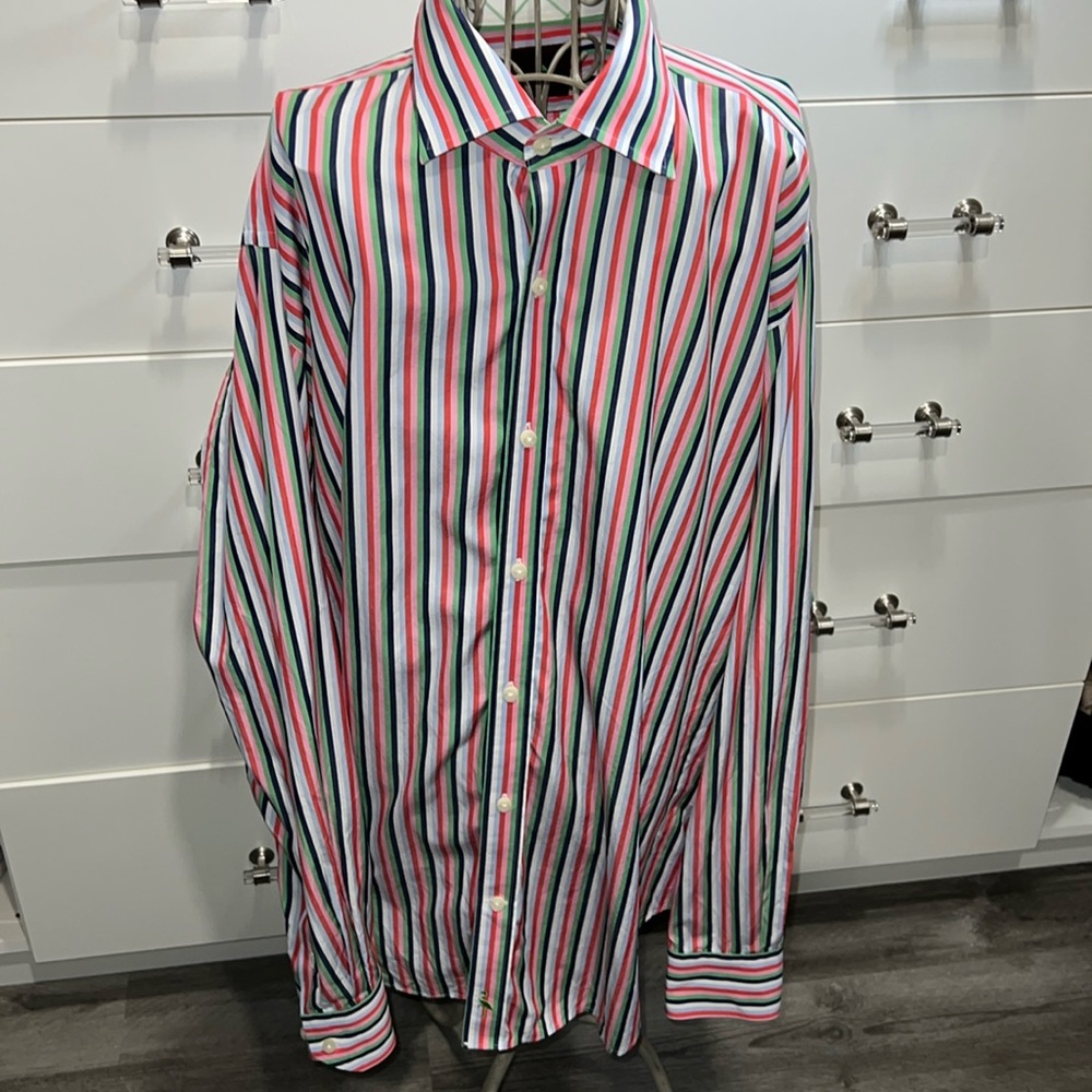 Tailorbyrd long sleeve button down with reversible print cuffs, size XL